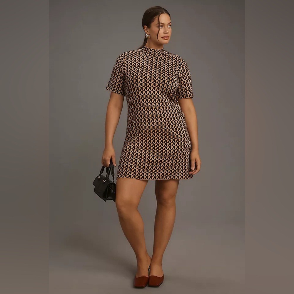 NWT Anthropologie 3X Plus Size The Nina Short-Sleeve Mock-Neck Mod Mini Dress